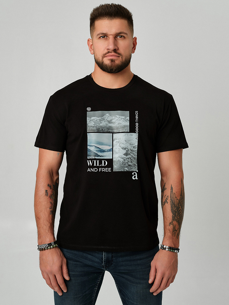 Футболка мужская с принтом David Черный/Горы_9153