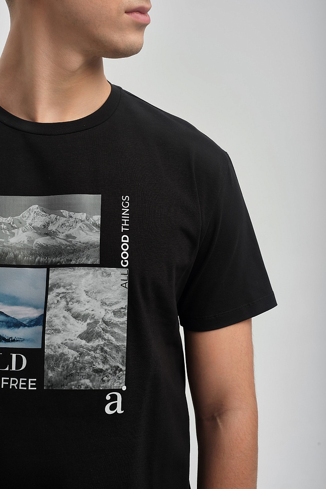 Футболка мужская с принтом Altai man Черный/Горы чб_16720