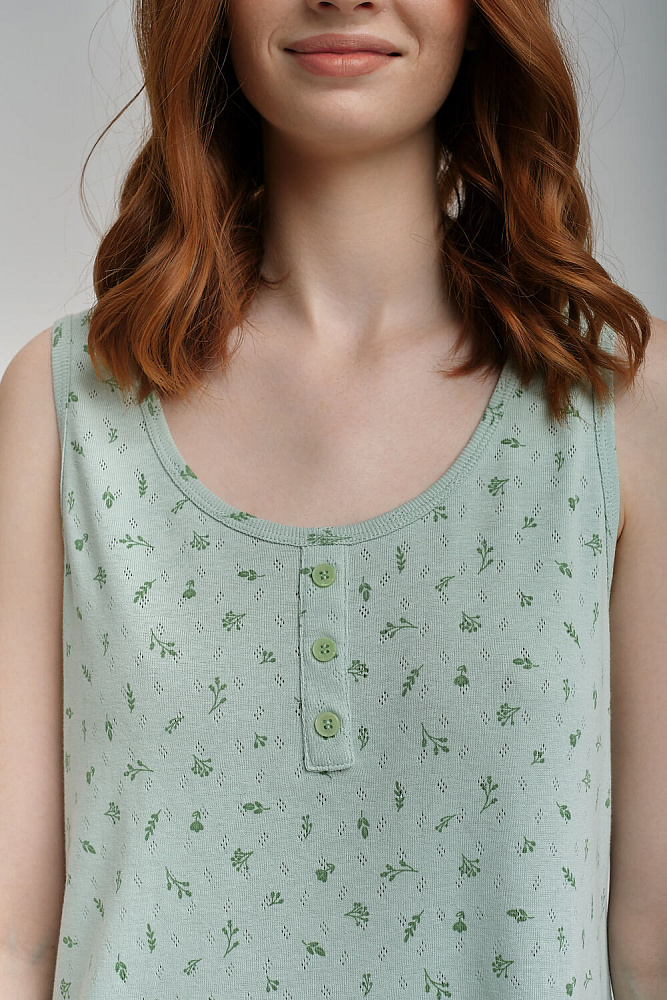 Сорочка на широких лямках Alisa Веточки на зеленом_8937
