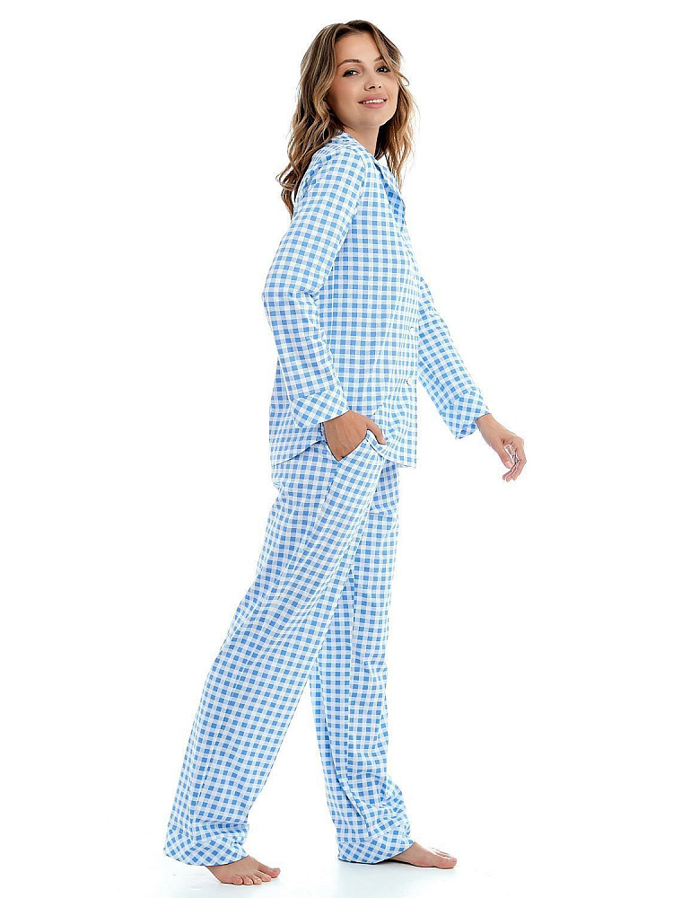 Пижама из хлопка, комплект Slow beauty Бело-синяя клетка_12242