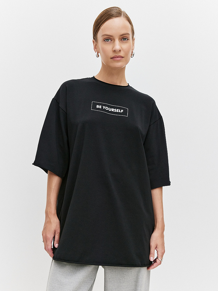 Футболка из эластичного хлопка May Черный/Wild_10763