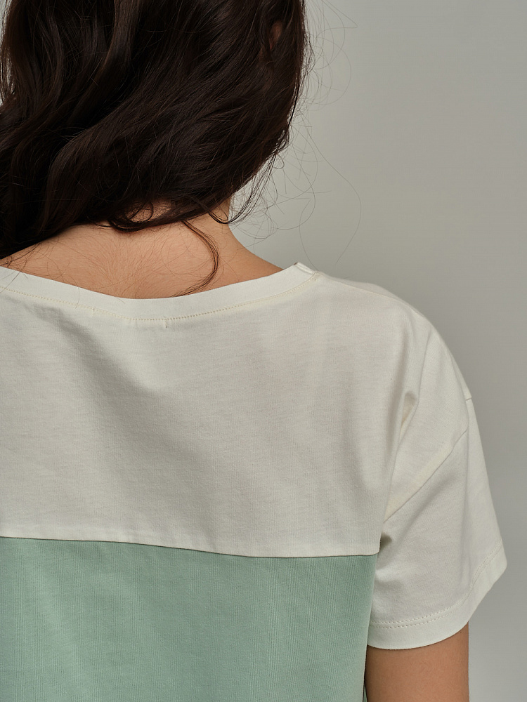 Платье из хлопка Color blocks Молочный/Мятный/Серый_10523