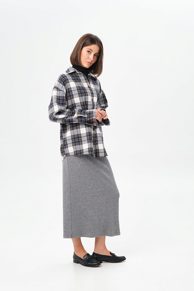 Рубашка в клетку из хлопка City Plus Джинсовая клетка_16937