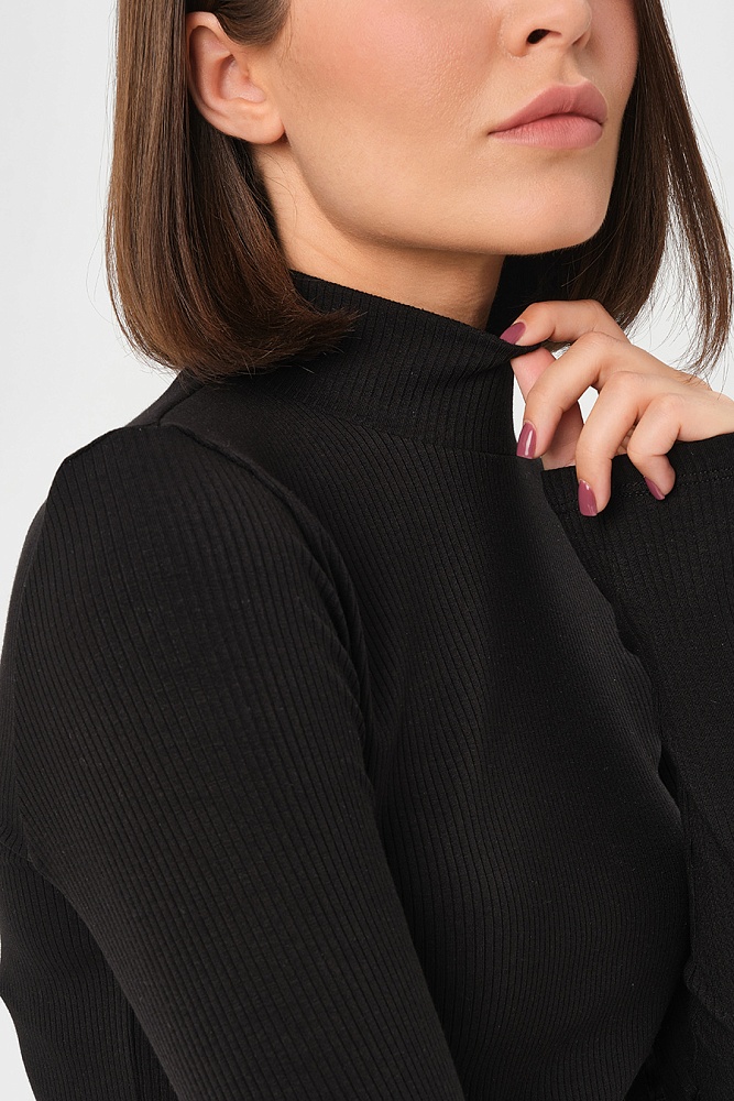 Лонгслив трикотажный в рубчик Flat Черный_16915