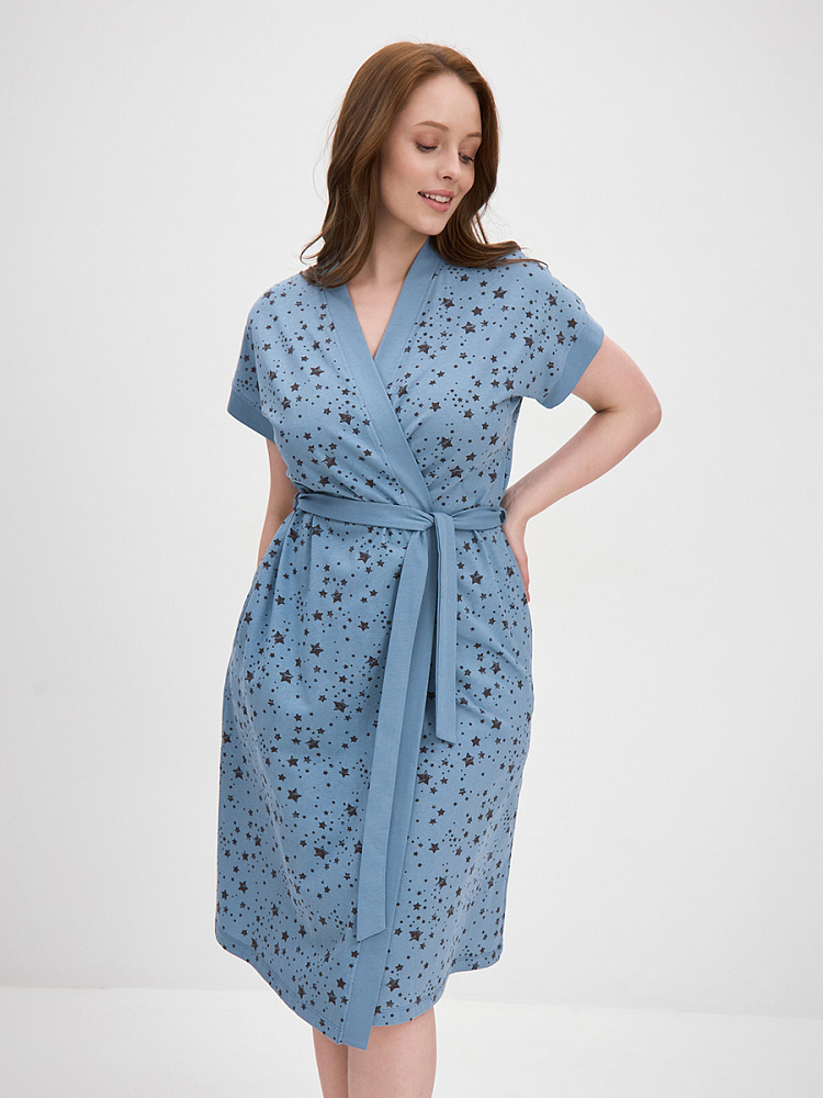 Халат из хлопка с поясом Cozy time Звезды на синем_13578