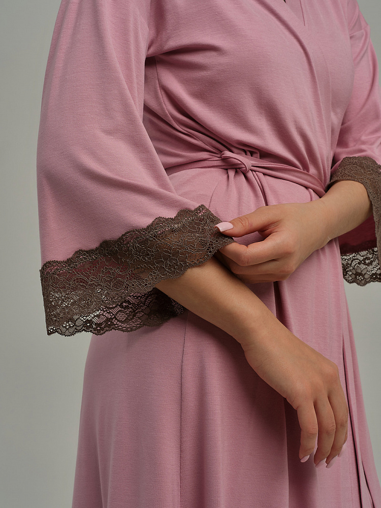 Халат из вискозы с кружевом Sylvia Розовый закат_11130