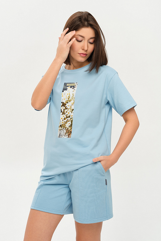 Футболка с принтом Limit Голубой/Ромашки_14452