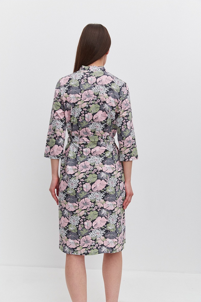 Халат из хлопка с поясом Cozy time Набивка/Цветы_11284