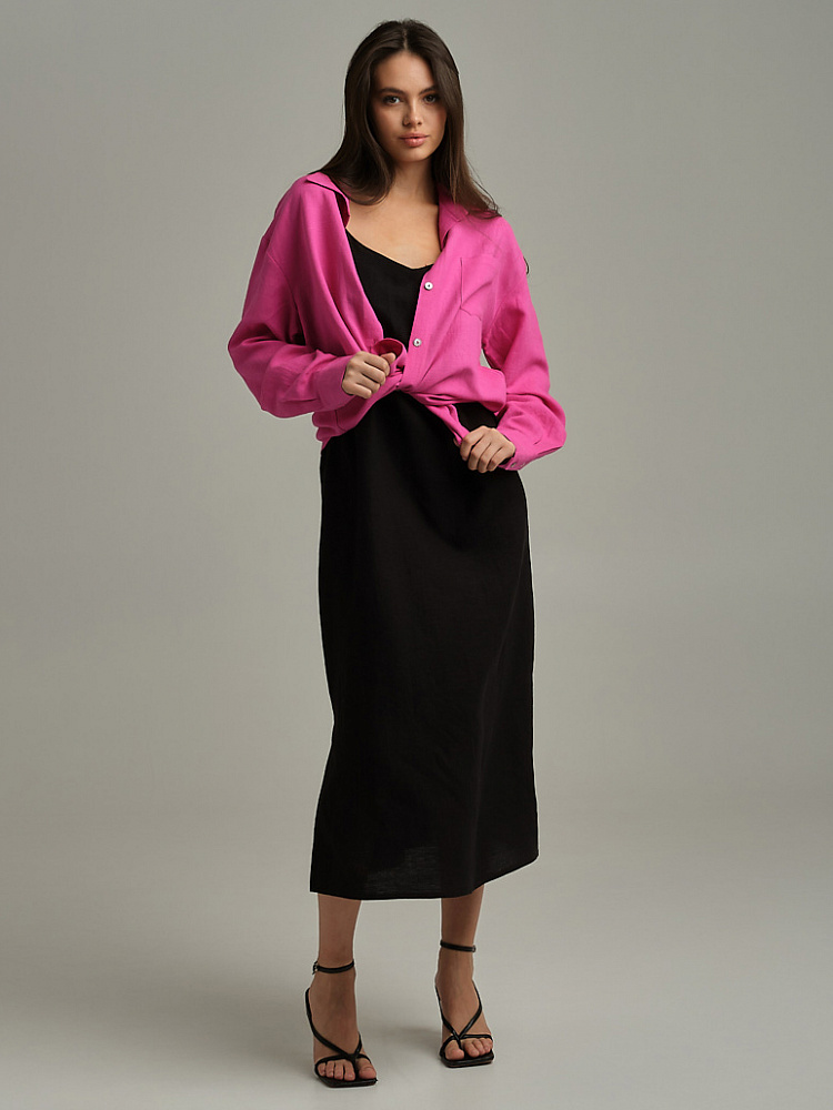 Рубашка оверсайз изо льна с длинным рукавом Sonet Фуксия_9920