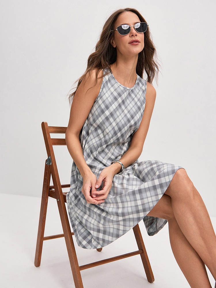 Платье из хлопка Kira Клетка/Серый_16284