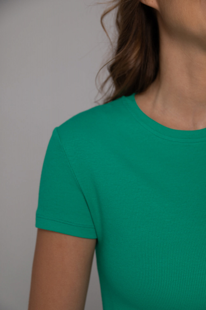 Футболка приталенная трикотажная в рубчик Basic Зеленый_6421