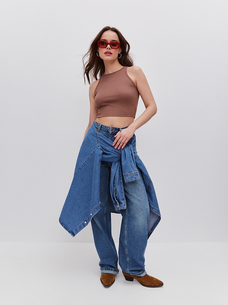 Кроп топ трикотажный в рубчик Basic Капучино_10509