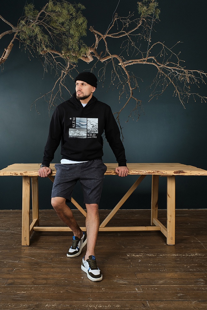 Худи из футера  Altai Черный/Горы чб_18722