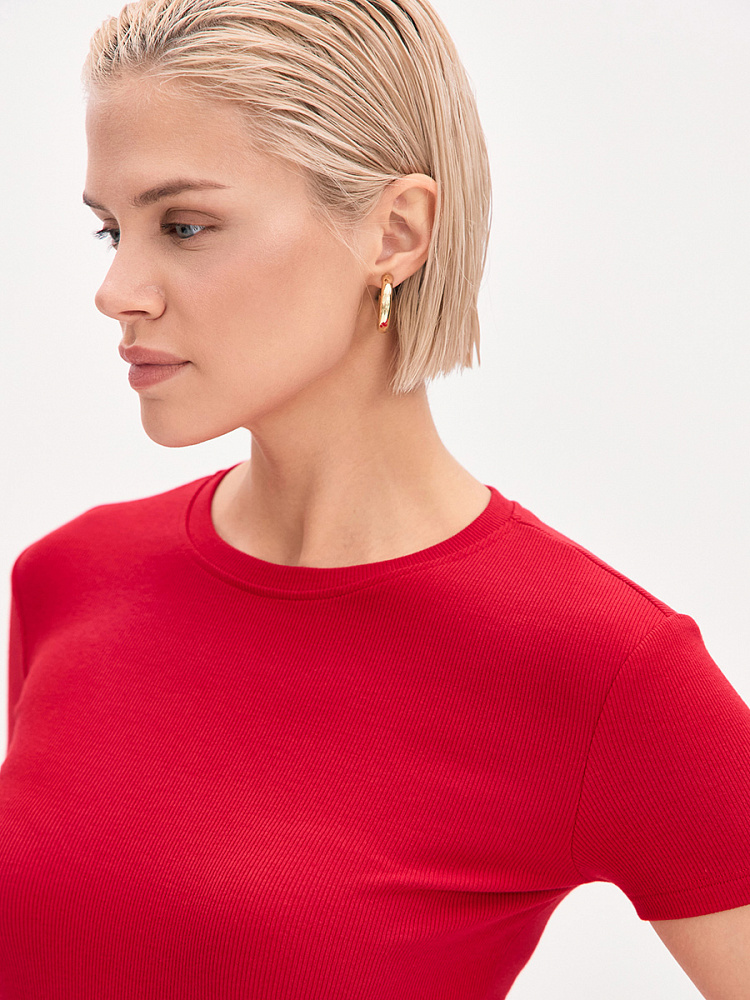 Футболка трикотажная в рубчик Basic Красный_13669