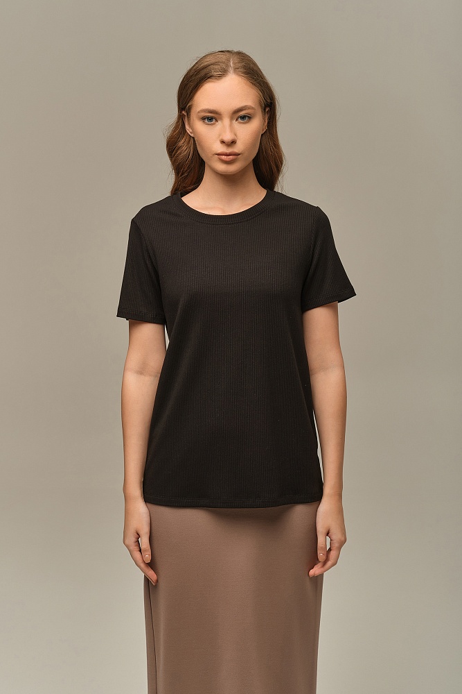 Футболка трикотажная в рубчик Flat Черный_16022