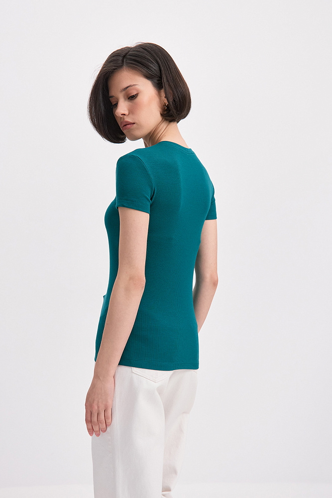 Футболка трикотажная в рубчик Basic Зеленый сапфир_15633