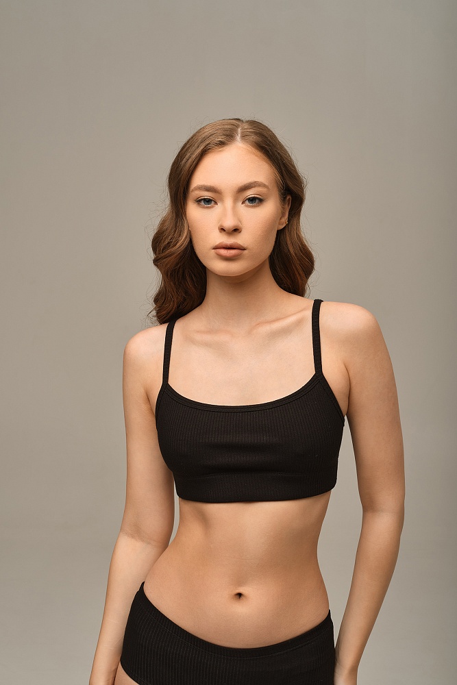 Топ трикотажный в рубчик Flat Черный_16134
