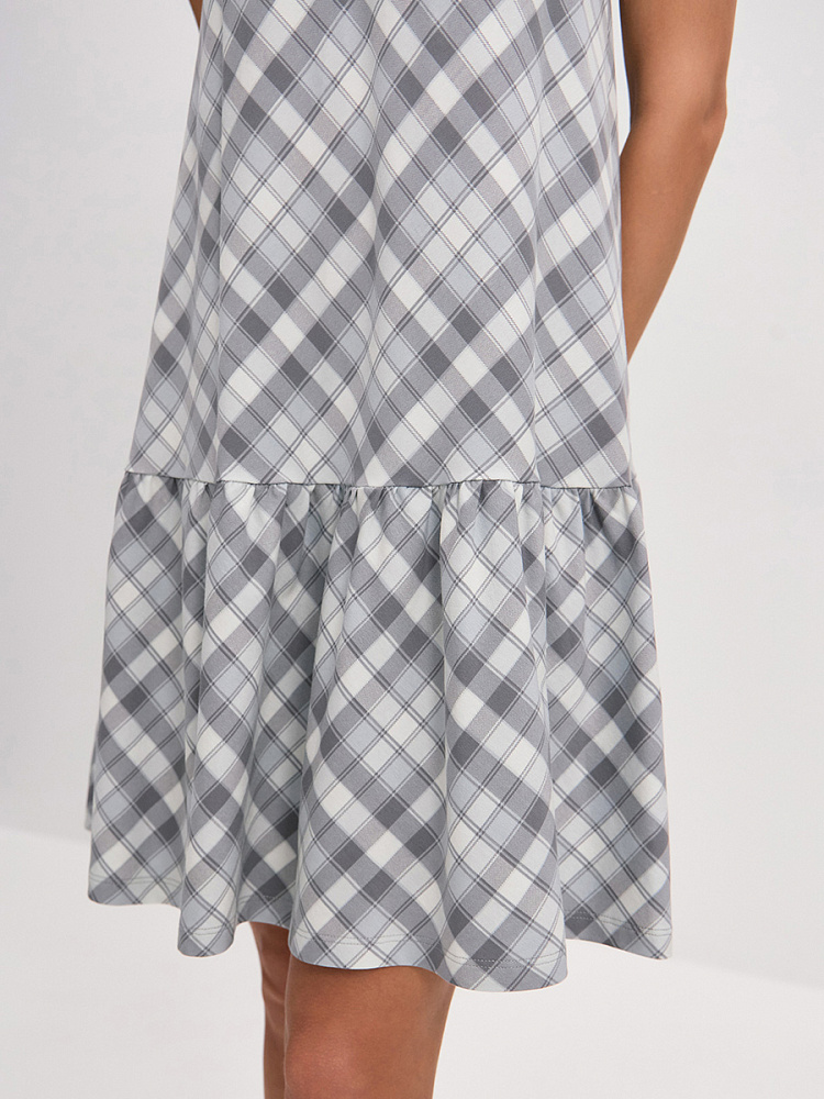 Сарафан с вырезом по спинке из хлопка Kira Клетка/Серый_14865