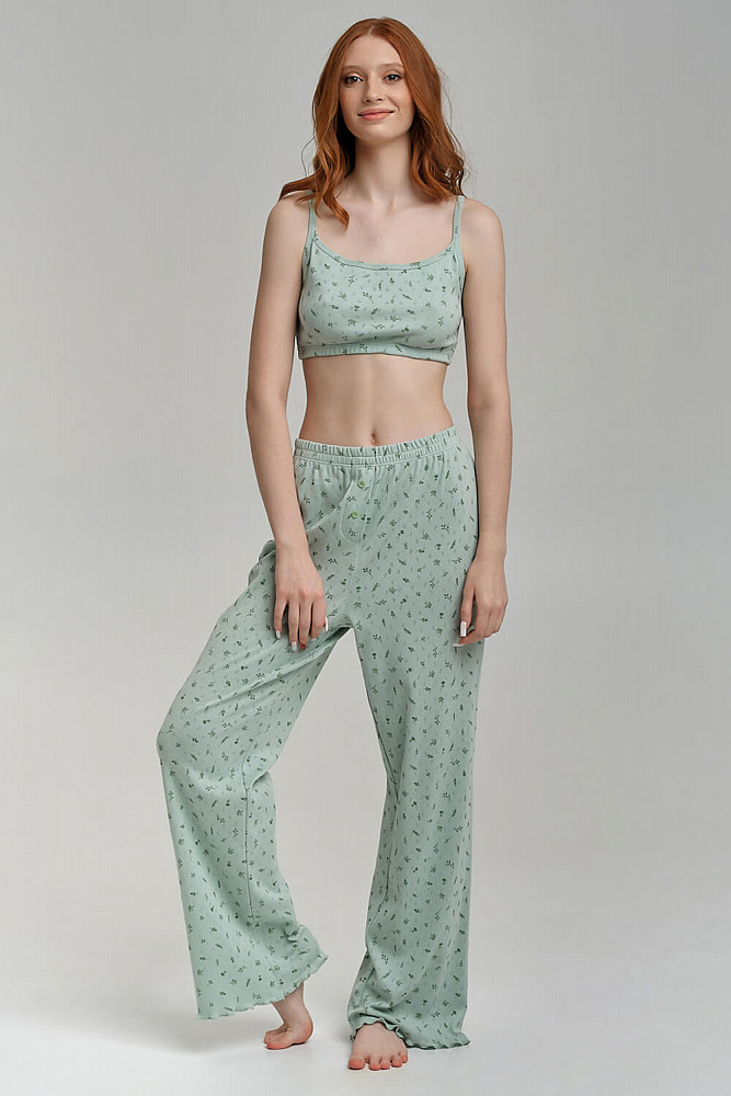 Брюки из хлопка Alisa Веточки на зеленом_8919