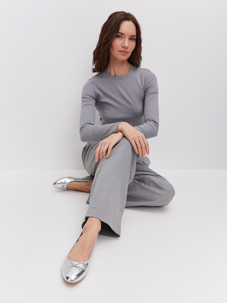 Лонгслив трикотажный в рубчик Basic Темно-серый_11581