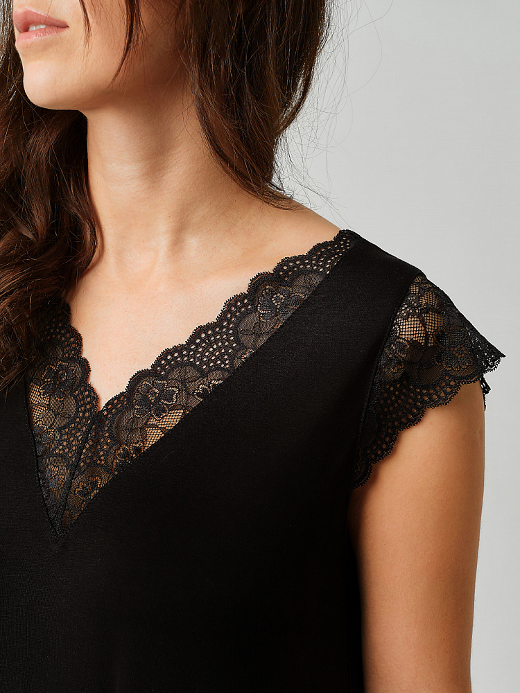 Сорочка из вискозы с кружевом Lili Черный_9238