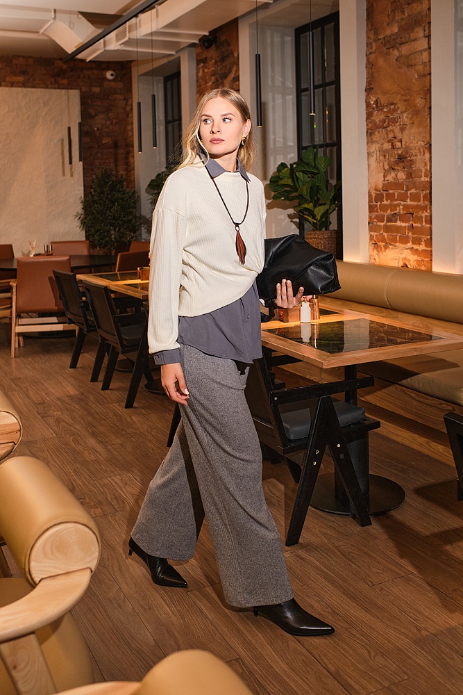 Брюки широкие Cozy Soft Серый меланж_17780