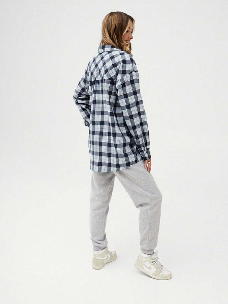 Рубашка с длинным рукавом из хлопка City Синяя клетка_11432