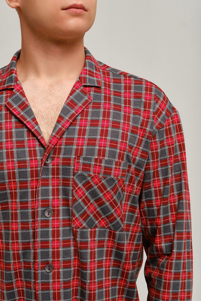 Рубашка с длинным рукавом из хлопка David Красно-серая клетка_12511