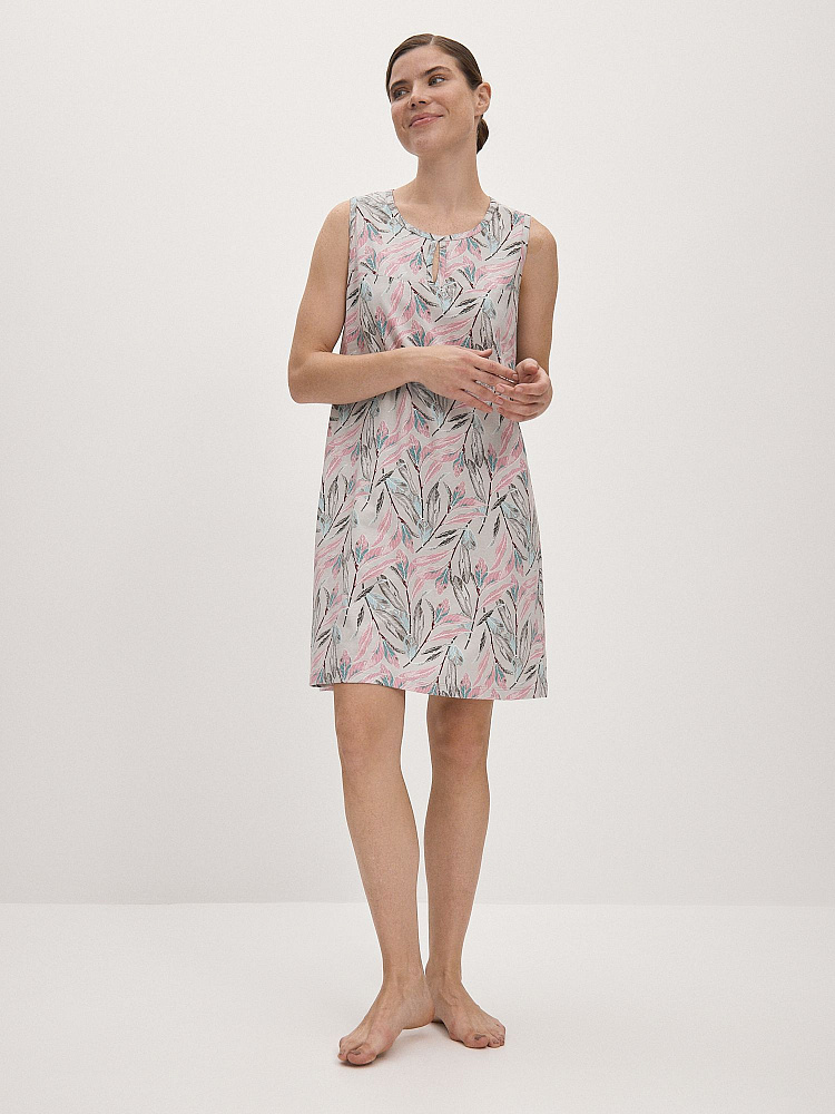 Сорочка из хлопка Cozy time Серо-розовые листья_12067