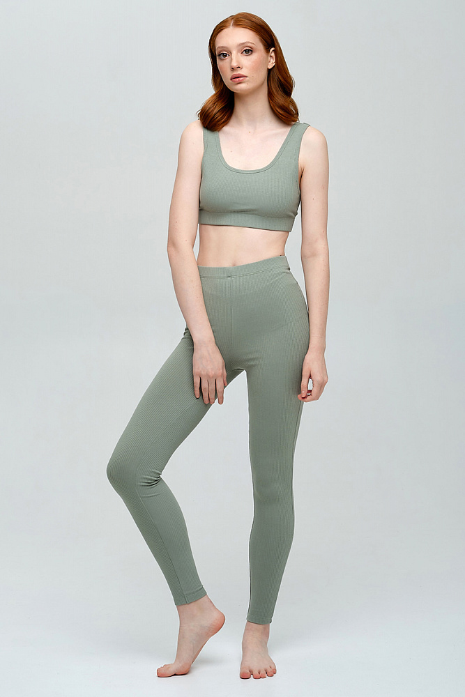 Леггинсы зеленые трикотажные в рубчик Оливка Basic_8370