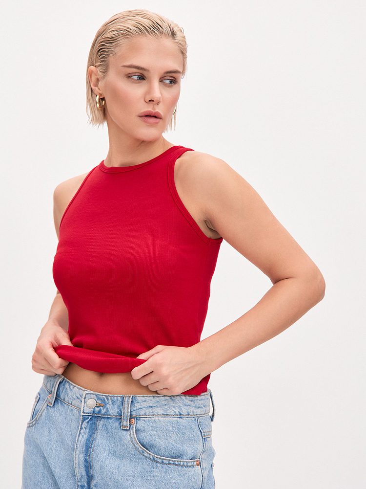 Майка Американка трикотажная в рубчик Basic Красный_13698