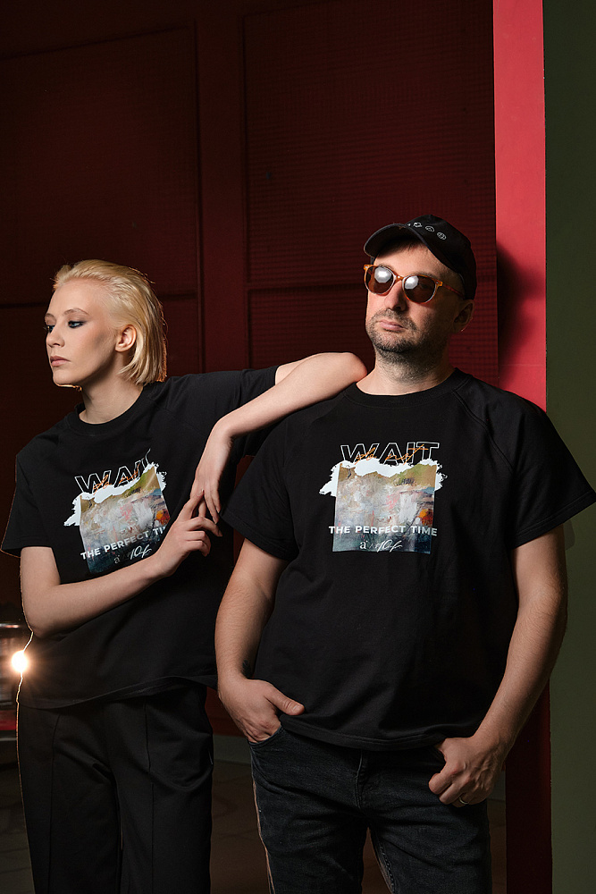 Футболка из футера двунитки с принтом Art moment Черный/Wait_15378