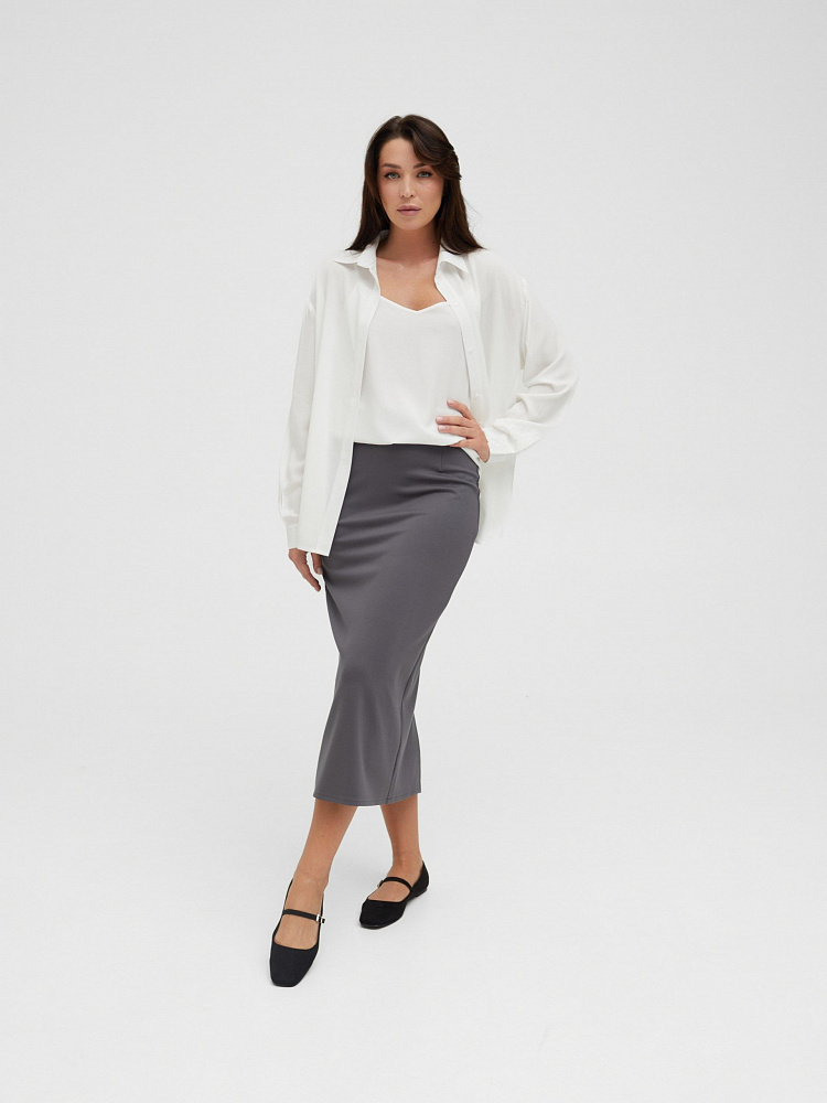 Прямая юбка миди с разрезом Jersey Графит_11974