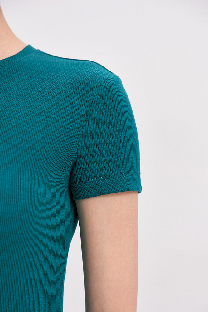 Футболка трикотажная в рубчик Basic Зеленый сапфир_15634