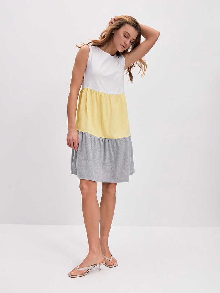 Платье из хлопка Color blocks Белый/Желтый/Серый меланж_14312