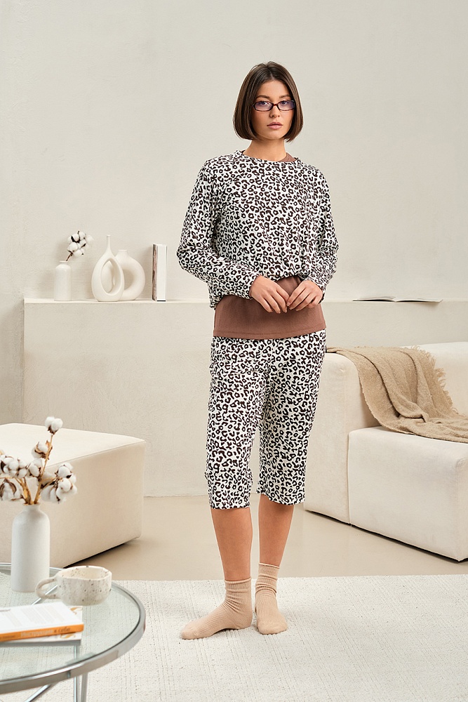 Лонгслив с принтом Kris Молочный леопард_17293