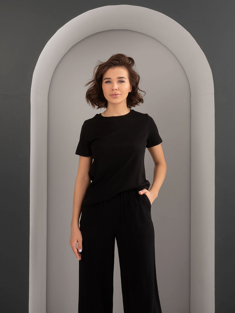 Футболка черная базовая в рубчик хлопок Basic _6495