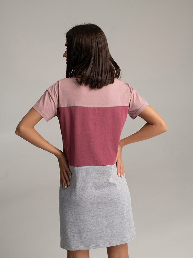 Платье из хлопка Color blocks Розовый/Лиловый/Серый_3136