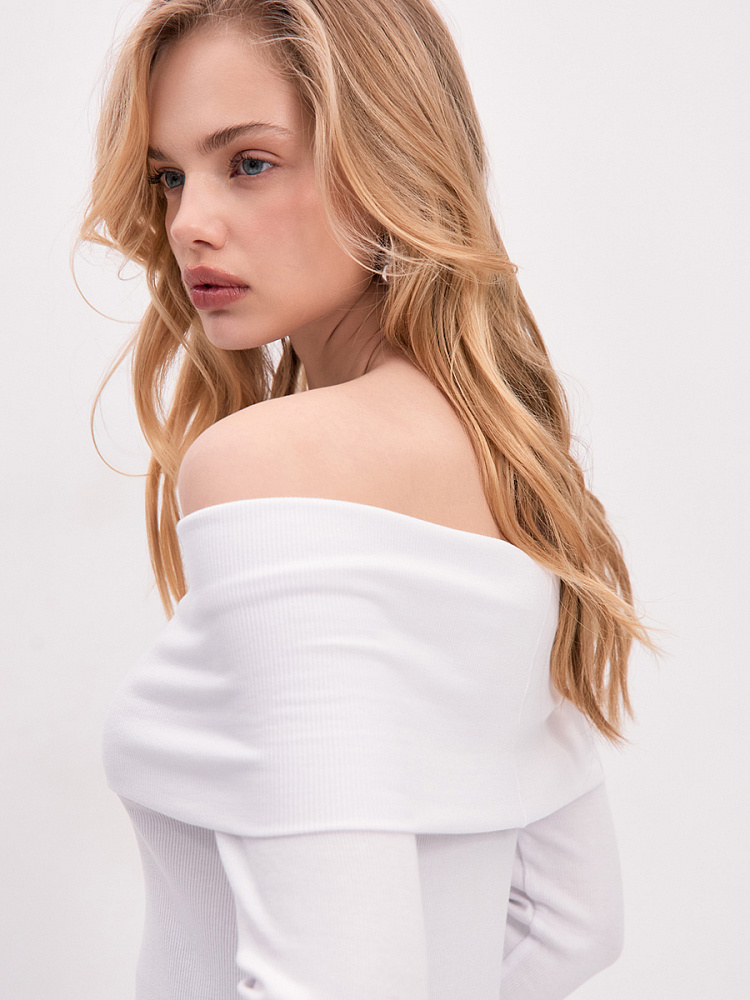 Лонгслив трикотажный в рубчик Basic Белый_13704