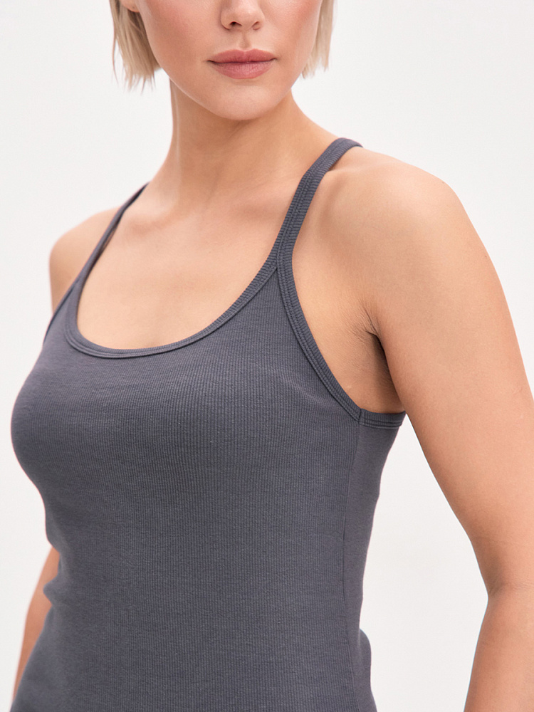 Майка трикотажная в рубчик Basic Графит_13608