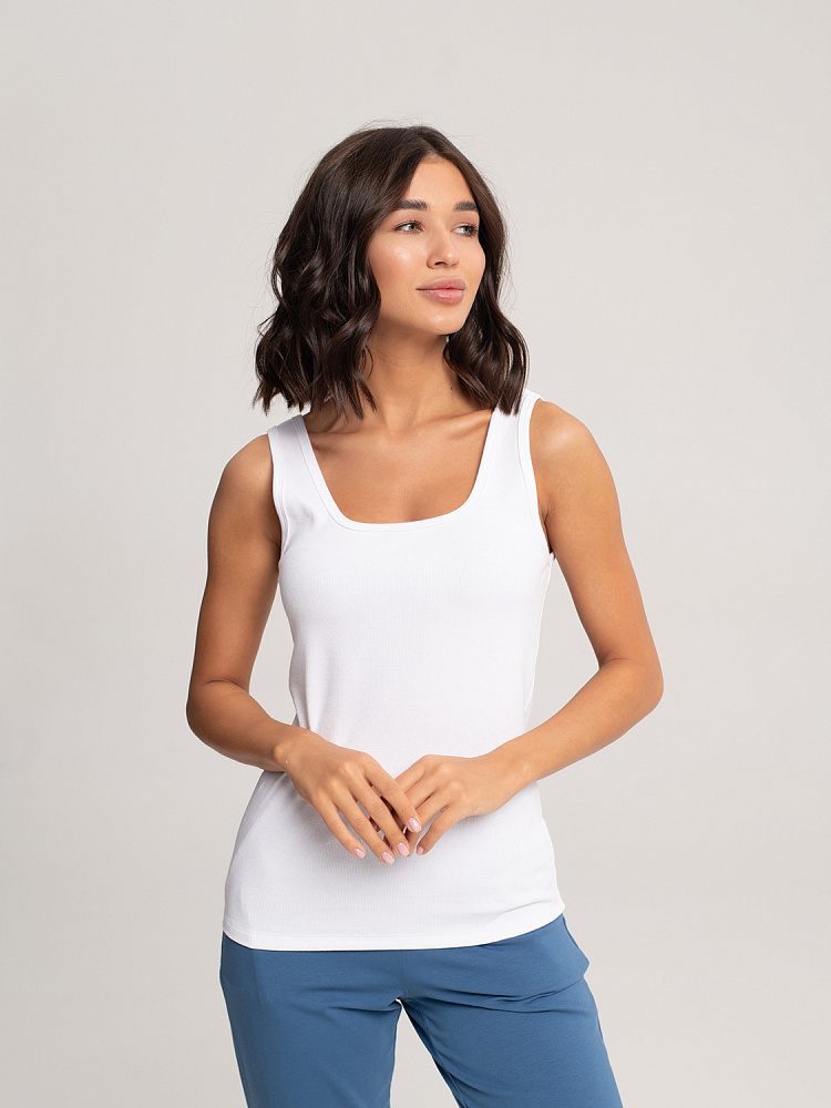 Майка белая трикотажная в рубчик Basic _3958