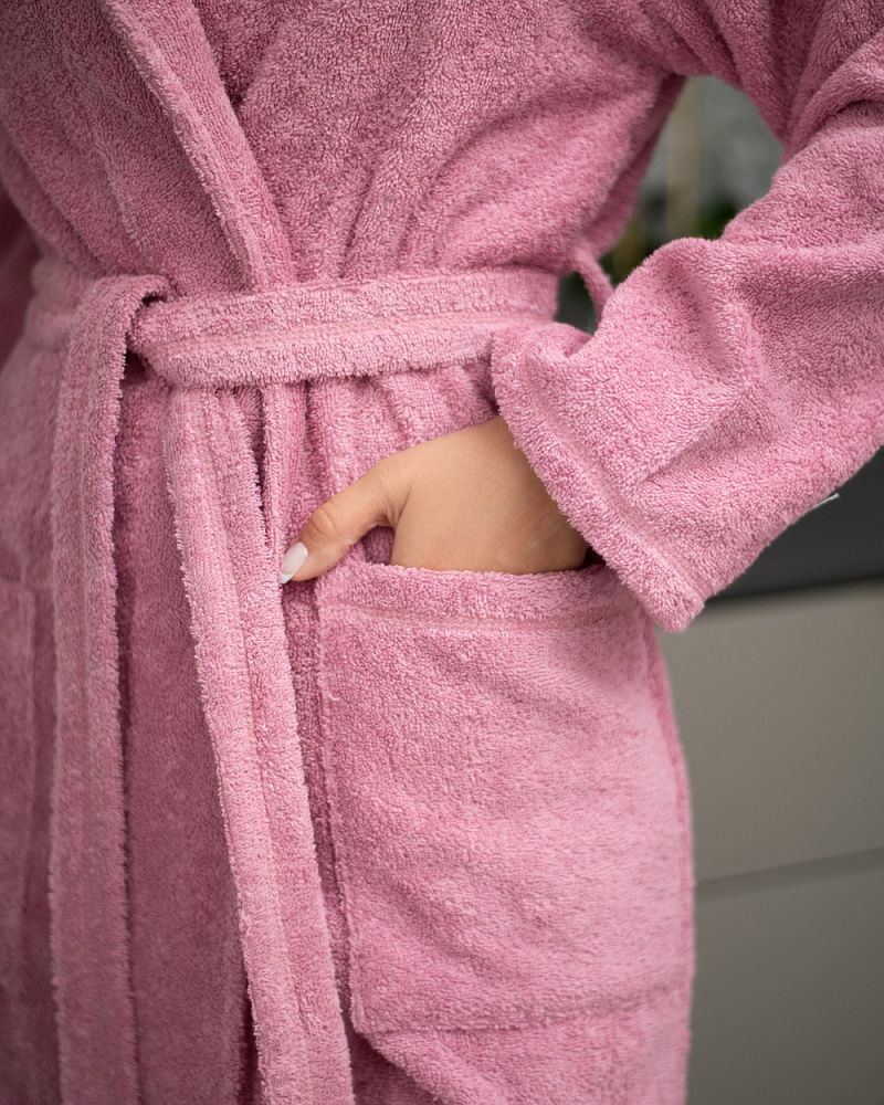 Халат махровый длинный с шалевым воротником розовый Laura_3555