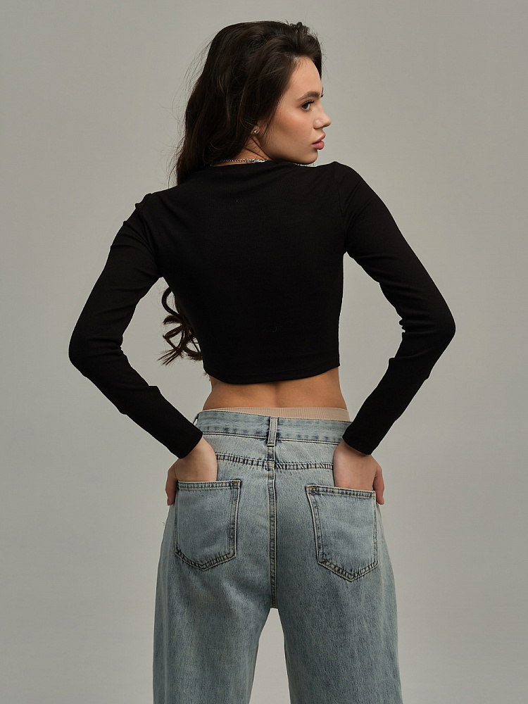 Лонгслив трикотажный в рубчик Basic Черный_11046