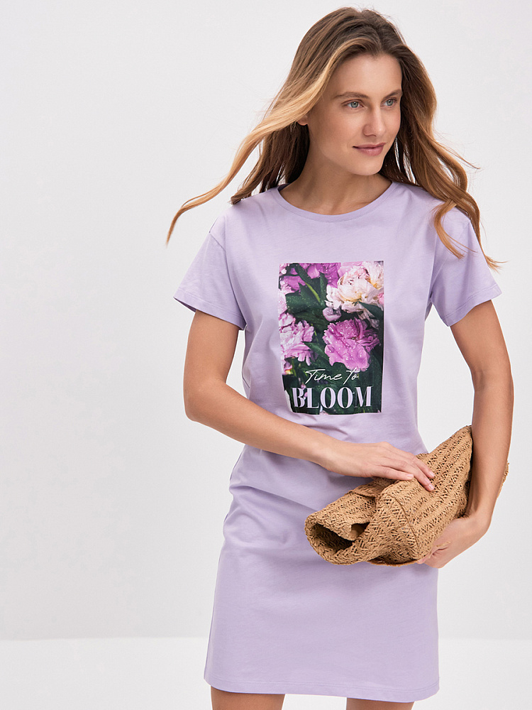 Платье из хлопка Color Print Лиловый/Пионы_14586