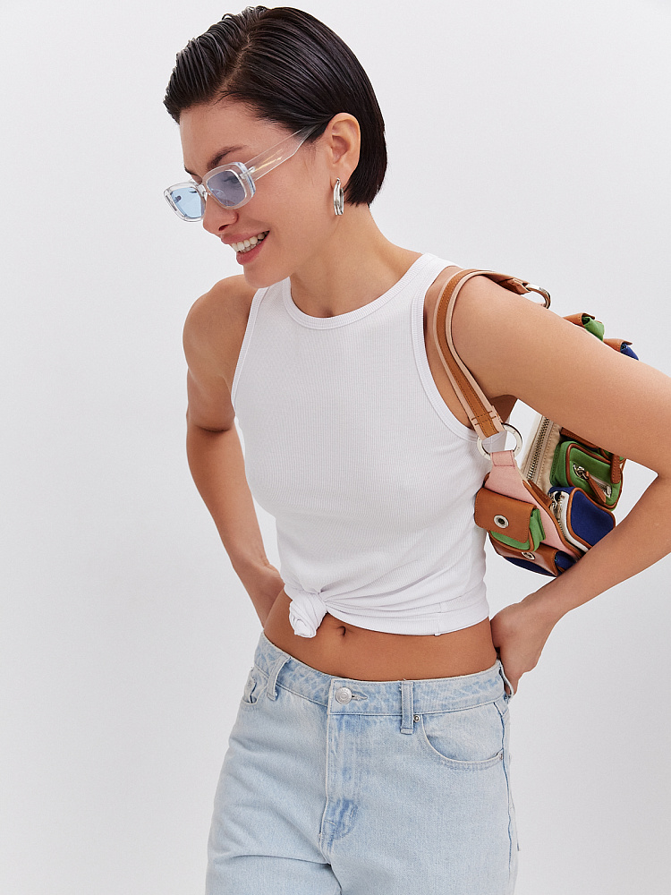 Кроп топ трикотажный в рубчик Basic Белый_10359