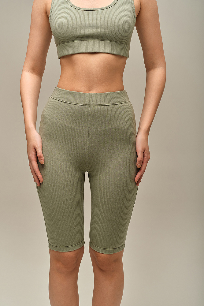 Велосипедки трикотажные в рубчик Flat Олива_15794