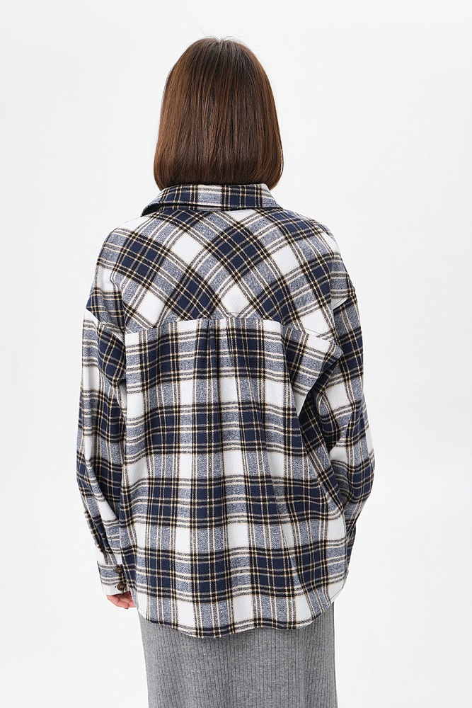 Рубашка в клетку из хлопка City Plus Джинсовая клетка_16944