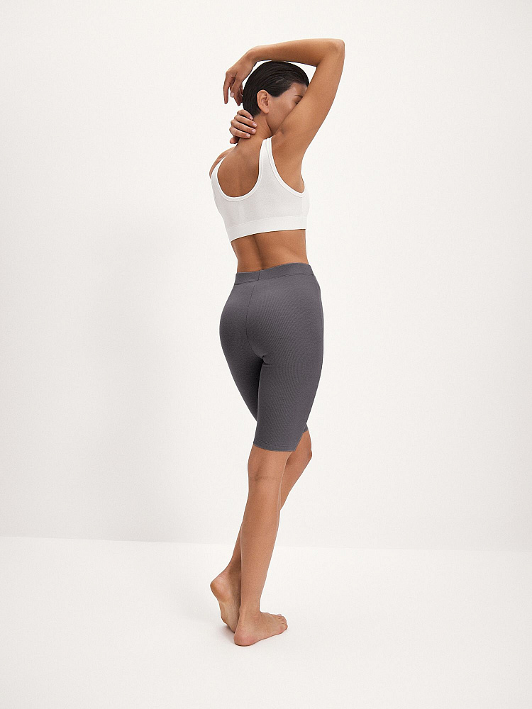 Велосипедки трикотажные в рубчик Basic Графит_11890