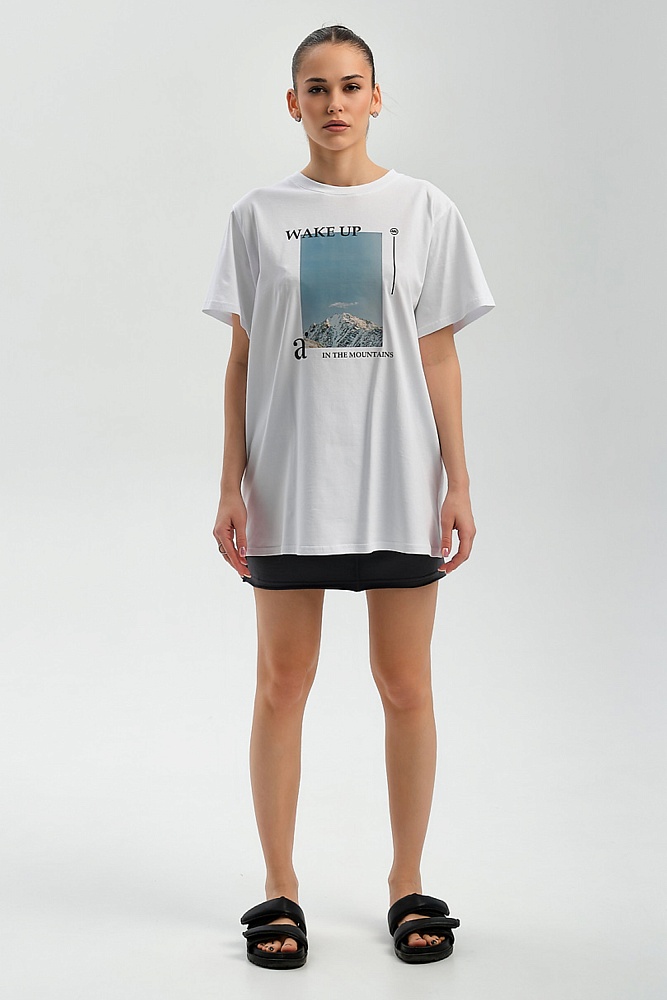 Футболка удлиненная оверсайз с принтом Altai woman Белый/Горы_17871