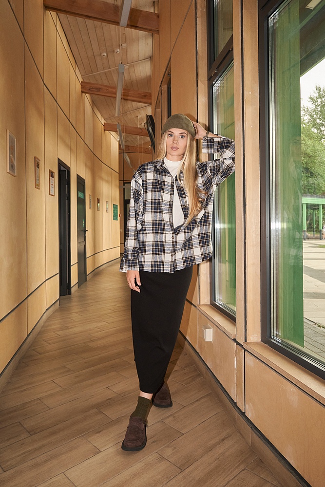 Рубашка в клетку из хлопка City Plus Джинсовая клетка_16419